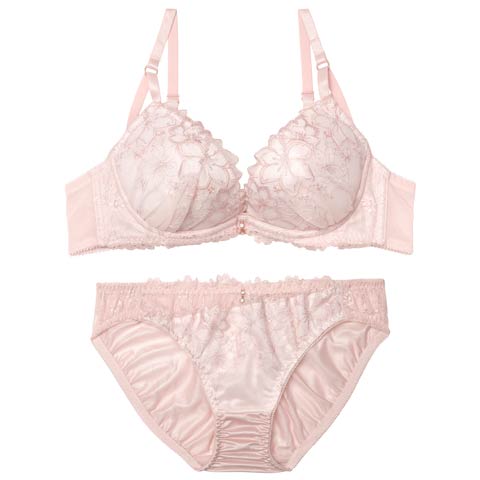 12/19新作!ミルキーシャインフラワーブラジャー&フルバックショーツ[推し](ピンク-B65/ショーツM)
