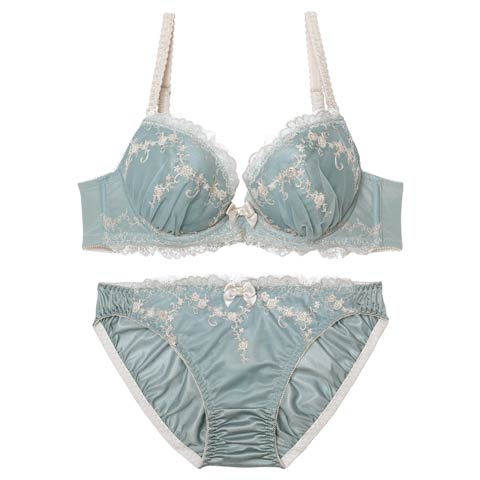 12/1新作!アンティークフェミニンアーチブラジャー&フルバックショーツ[推し](グリーン-B65/ショーツM)