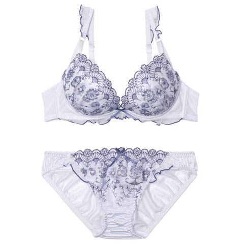 11/12新作!【EFサイズ】ブルームメローフリルブラジャー&フルバックショーツ[推し](サックス-E65/ショーツM)