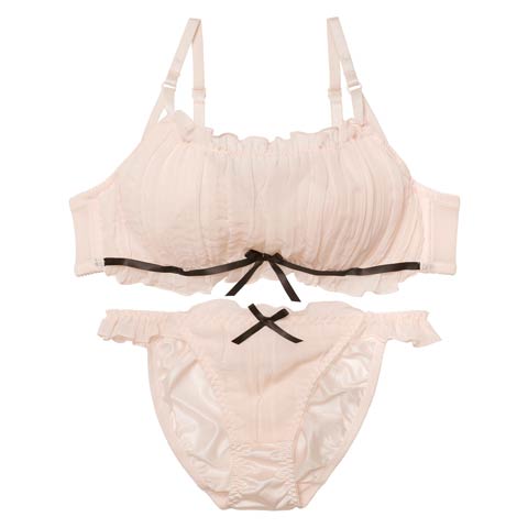 11/14新作!【EFサイズ】フラッフィーシフォンフリルブラジャー&フルバックショーツ[推し](ピンク-E70/ショーツM)