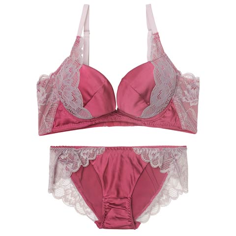4/24新作!クラッシーサテンレース育乳脇高ブラジャー&フルバックショーツ[推し](ピンク-B65/ショーツM)