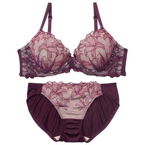 10/24新作!クラシックリリーブルームブラジャー&フルバックショーツ [推し][人気](ディープパープル-A65/ショーツM)