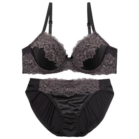 10/6新作!シルキーサテンレースブラジャー&フルバックショーツ[推し][人気](ブラック-A65/ショーツM)