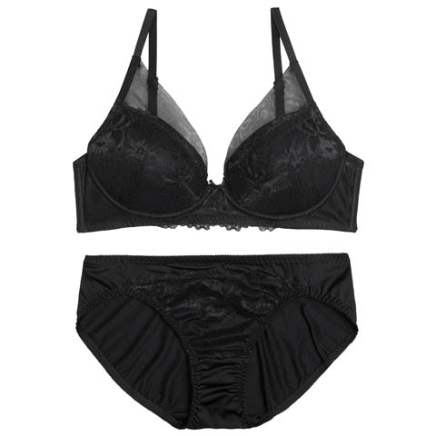 10/8新作!【ノンワイヤー】ラグジュアリーシアーチュールブラジャー&フルバックショーツ[推し][人気](ブラック-S)
