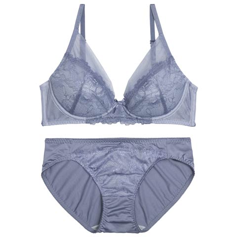10/8新作!【ノンワイヤー】ラグジュアリーシアーチュールブラジャー&フルバックショーツ[推し][人気](ブルー-S)