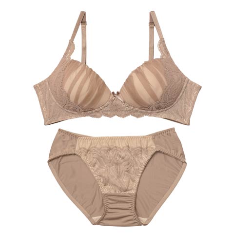 10/3新作!【ノンワイヤー】グレイスチュールレース育乳脇高ブラジャー&フルバックショーツ[推し][人気](グレージュ-S)