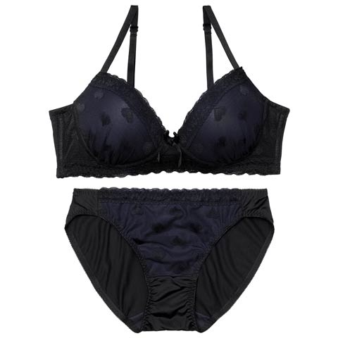 1/14新作!【ノンワイヤー】チュールウィンクハートブラジャー&フルバックショーツ[推し][人気](ネイビー-S)