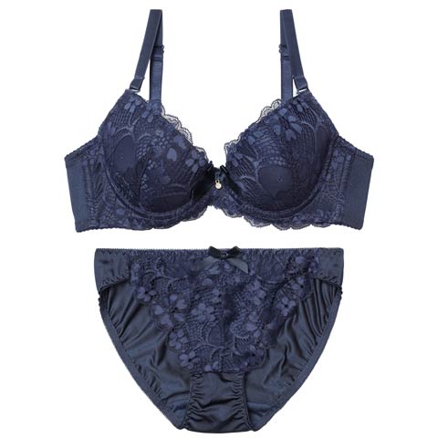2/2新作!クラシックフラワーレースブラジャー&フルバックショーツ[推し][人気](ネイビー-A70/ショーツM)