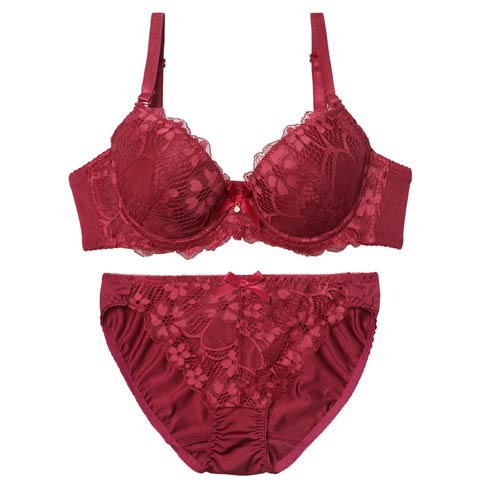 2/2新作!クラシックフラワーレースブラジャー&フルバックショーツ[推し][人気](ワインレッド-A70/ショーツM)