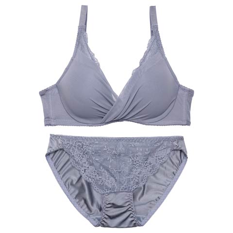 4/6新作!【ノンワイヤー】レーシィカシュクールシフォンブラジャー&フルバックショーツ[推し][人気](ブルー-M)