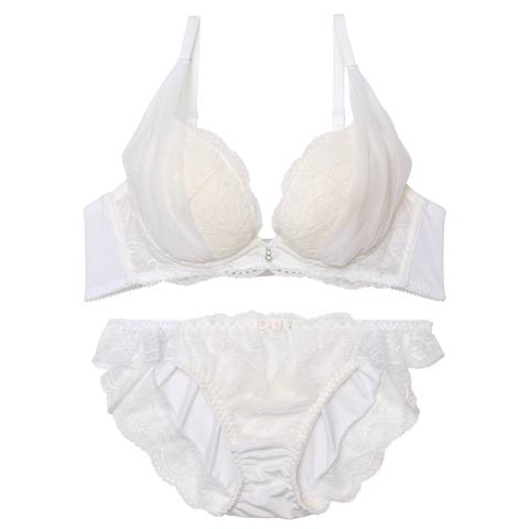 レーシィドレープチュールブラジャー&フルバックショーツ[推し](ホワイト-B65/ショーツM)