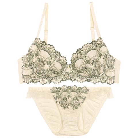 9/5新作!アンティークアーチブルームブラジャー&フルバックショーツ[推し](クリーム-B65/ショーツM)