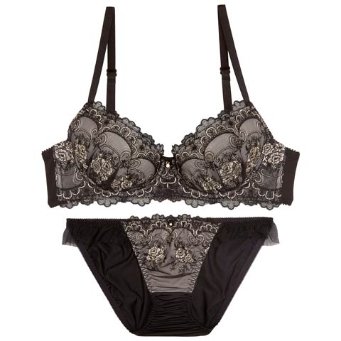 9/5新作!アンティークアーチブルームブラジャー&フルバックショーツ[推し](ブラック-B65/ショーツM)