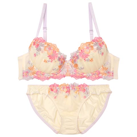 9/10新作!トロピカルスウィートフラワーブラジャー&フルバックショーツ[推し](クリーム-B65/ショーツM)