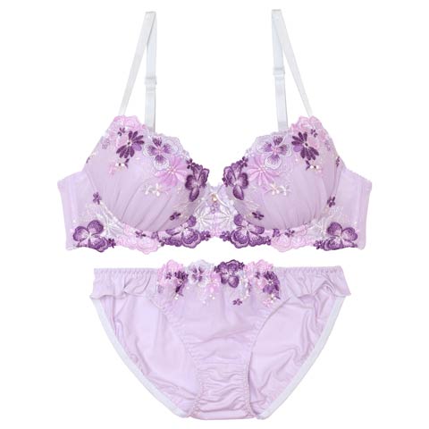 9/10新作!トロピカルスウィートフラワーブラジャー&フルバックショーツ[推し](パープル-B65/ショーツM)
