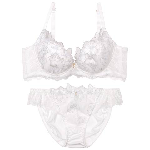 9/3新作!ブルーミングスリットレーシィ育乳ブラジャー&フルバックショーツ[推し](オフホワイト-B65/ショーツM)