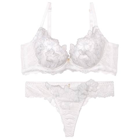 9/3新作!【Tバック】ブルーミングスリットレーシィ育乳ブラジャー&Tバックバック透けショーツ[推し](オフホワイト-B65/ショーツM)