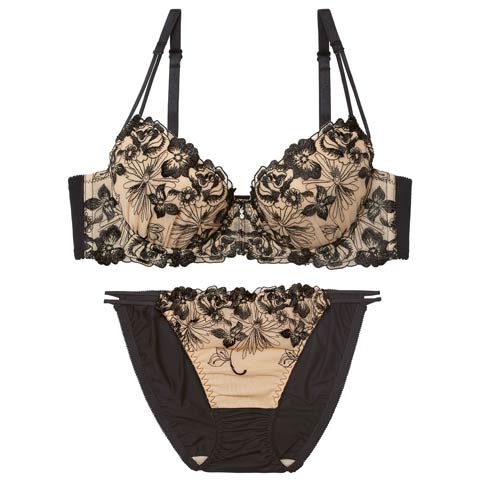 12/17新作!ラグジュアリーレーシィブロッサムブラジャー＆フルバックショーツ[推し](ブラック-B65/ショーツM)