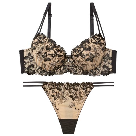 12/17新作!【Tバック】ラグジュアリーレーシィブロッサムブラジャー＆Tバックショーツ[推し](ブラック-B65/ショーツM)