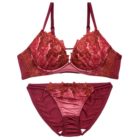 4/3新作!アリュールグリッターフルールブラジャー&フルバックショーツ[推し](ワインレッド-B65/ショーツM)