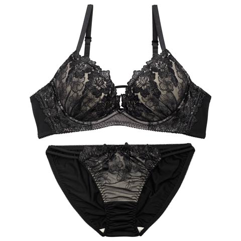 4/3新作!アリュールグリッターフルールブラジャー&フルバックショーツ[推し](ブラック-B65/ショーツM)