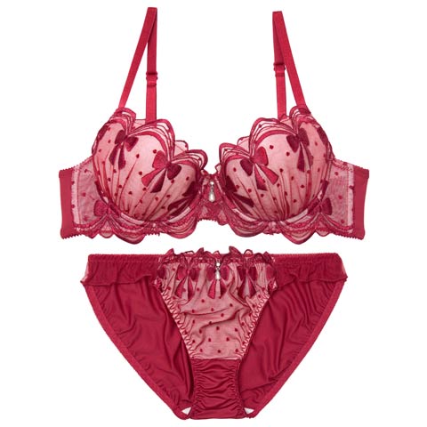 4/1新作!ドットリボンチェーンブラジャー&フルバックショーツ[推し](レッド-B65/ショーツM)