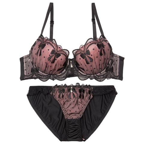 4/1新作!ドットリボンチェーンブラジャー&フルバックショーツ[推し](ブラック-B65/ショーツM)