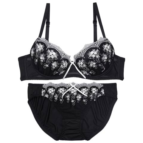 7/23新作!アンティークフラワーアーチブラジャー&フルバックショーツ[推し][人気](ブラック-B65/ショーツM)