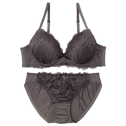 9/9再販!ワンカラーディープレーシィブラジャー&フルバックショーツ[推し](グレー-B65/ショーツM)