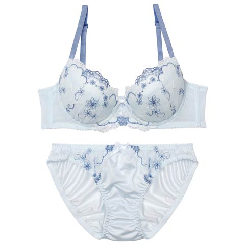 9/1新作!フェミニンメッシュレーシィブラジャー&フルバックショーツ[推し](サックス-B65/ショーツM)