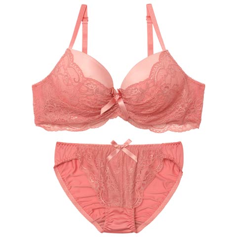 9/19新作!ギャザーレーシィリボンブラジャー&フルバックショーツ[推し][人気](ピンク-B65/ショーツM)