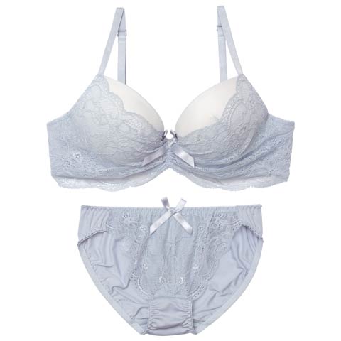 9/19新作!ギャザーレーシィリボンブラジャー&フルバックショーツ[推し][人気](サックス-B65/ショーツM)