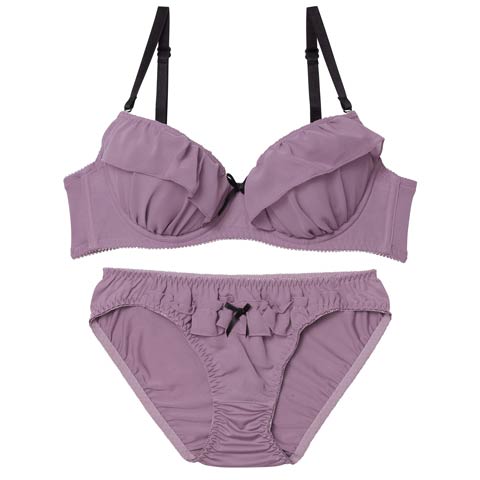 10/6新作!バイカラーフェミニンフリルブラジャー&フルバックショーツ[推し][人気](パープル-B65/ショーツM)