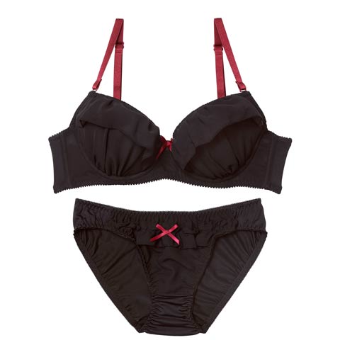 10/6新作!バイカラーフェミニンフリルブラジャー&フルバックショーツ[推し][人気](ブラック-B65/ショーツM)