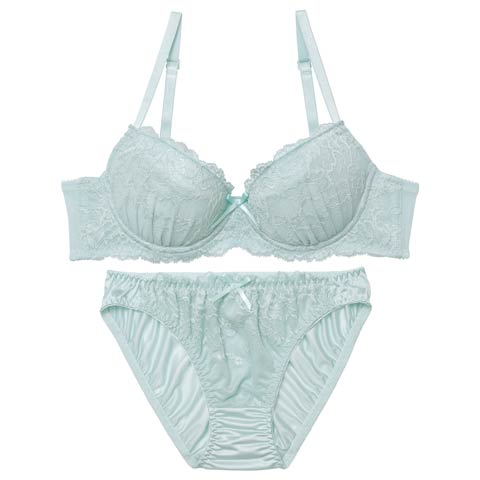 10/3新作!ガーリーピュアレースブラジャー&フルバックショーツ[推し][人気](ミント-B65/ショーツM)