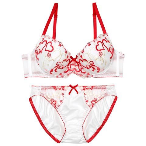 1/14新作!レトロガーリーハートブラジャー＆フルバックショーツ[推し][人気](オフホワイト-B65/ショーツM)