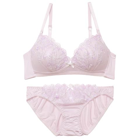 【ノンワイヤー】ドリーミングバタフライアーチブラジャー&フルバックショーツ[推し][人気](パープル-S)