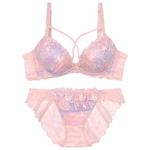 9/4再販!マーブルクロスアイビーブラジャー&バック透けフルバックショーツ[推し](ピンク-A70/ショーツM)