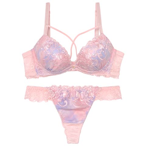 9/4再販!【Tバック】マーブルクロスアイビーブラジャー&バック透けTバックショーツ[推し](ピンク-A70/ショーツM)