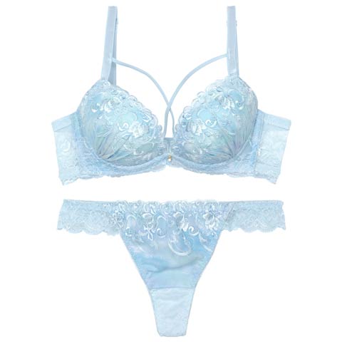 9/4再販!【Tバック】マーブルクロスアイビーブラジャー&バック透けTバックショーツ[推し](サックス-A70/ショーツM)