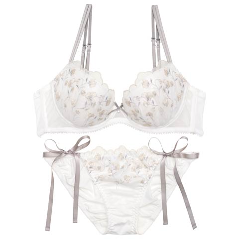 [3way]フェミニンミューズフラワーブラジャー&フルバックショーツ[推し](アイボリー-A70/ショーツM)