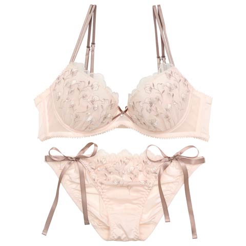 [3way]フェミニンミューズフラワーブラジャー&フルバックショーツ[推し](ピンク-A70/ショーツM)