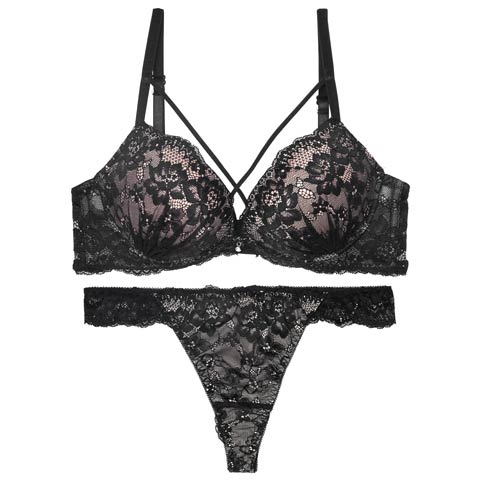 8/11新作!【Tバック】【三上悠亜着用】クロスヌーディーレースブラジャー&バック透けTバックショーツ[推し][人気](ブラック-A65/ショーツM)