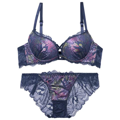 10/30再販!ルミナスシャドウブルームブラジャー&バック透けフルバックショーツ[推し][人気](ネイビー-A65/ショーツM)