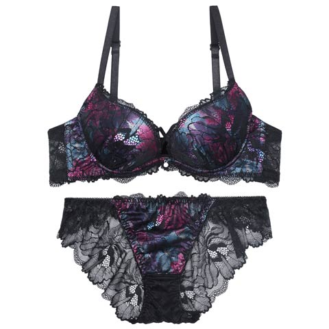 10/30再販!ルミナスシャドウブルームブラジャー&バック透けフルバックショーツ[推し][人気](ブラック-A65/ショーツM)