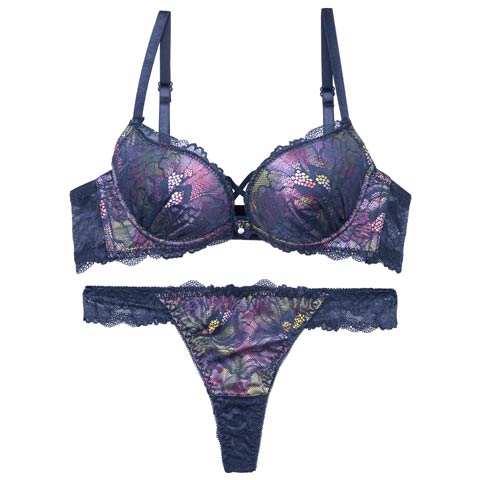 8/6新作!【Tバック】ルミナスシャドウブルームブラジャー&バック透けTバックショーツ[推し][人気](ネイビー-A65/ショーツM)