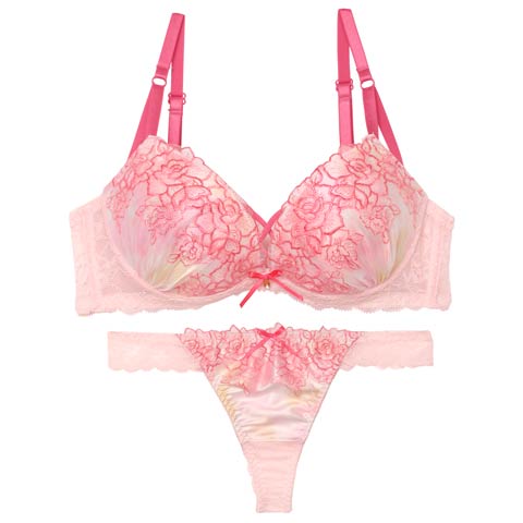 9/19新作!【Tバック】【三上悠亜着用】マーブルベルローズブラジャー&バック透けTバックショーツ[推し][人気](ピンク-A65/ショーツM)