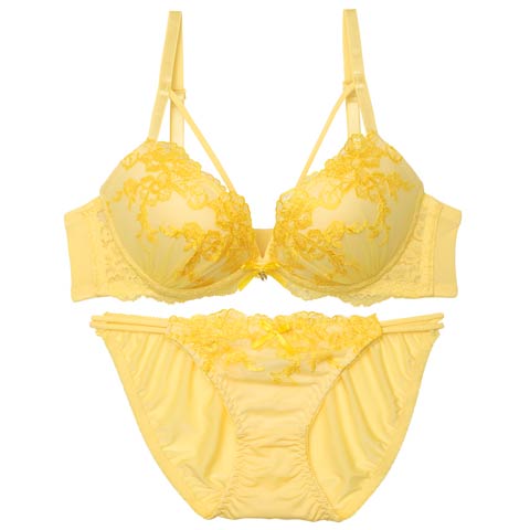 8/13新作!ラディアントフラワーレースブラジャー&フルバックショーツ[推し][人気](イエロー-A65/ショーツM)