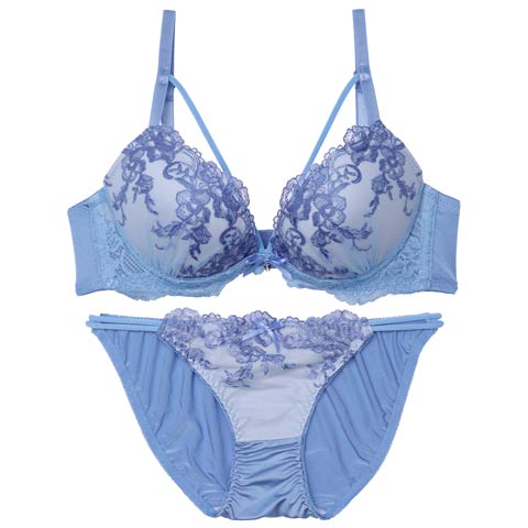 8/13新作!ラディアントフラワーレースブラジャー&フルバックショーツ[推し][人気](ブルー-A65/ショーツM)
