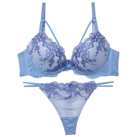 8/13新作!【Tバック】ラディアントフラワーレースブラジャー&Tバックショーツ[推し][人気](ブルー-A65/ショーツM)